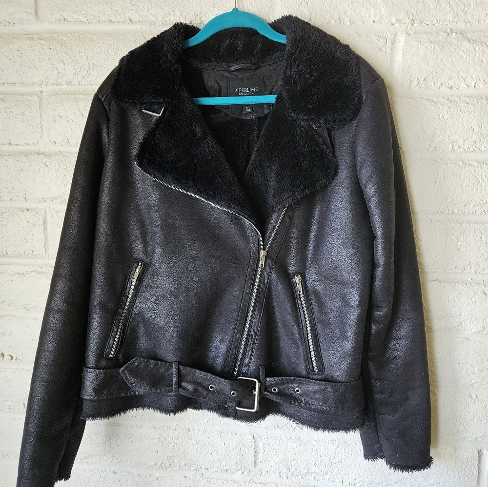 Sexy faux leather black jacket XL